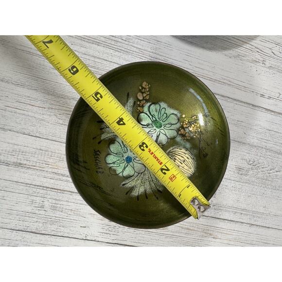 Vintage Sascha Brastoff MCM Enamel Copper Green Floral Plate Ashtray LOT 3 - Picture 7 of 16
